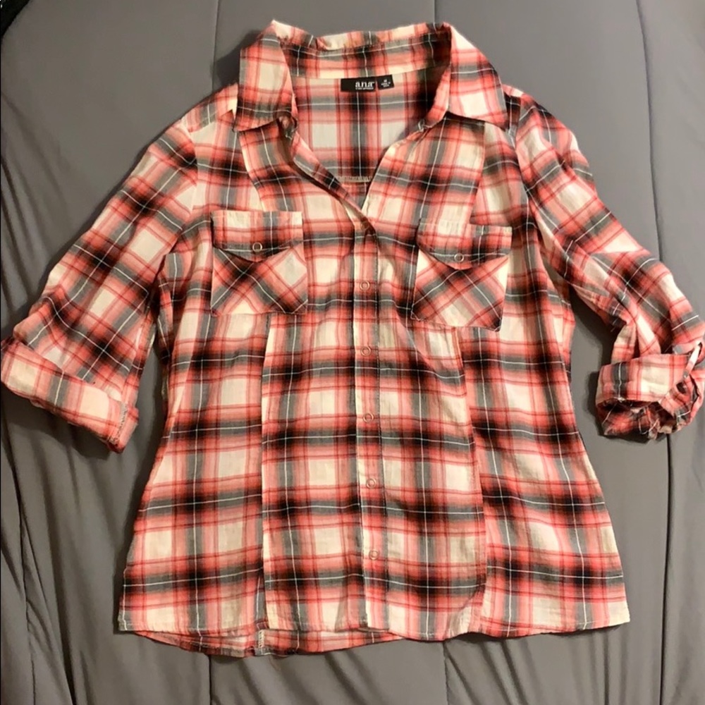 Red Plaid Button Down - Size: Medium